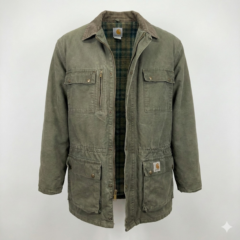 Vtg Carhartt Chore Coat Moss Green XL Blanket Lined 90s Distressed Made in USA